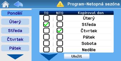 Pokud první interval vybraného dne nezačíná v čase 0:00, pak do času prvního intervalu jednotka pracuje dle požadovaných hodnot posledního intervalu z