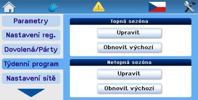 V rámci nastavení týdenního programu je možné nastavení vybraného dne kopírovat: - do každého dne v týdnu - pouze do vybraných dnů - do dne