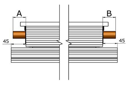 kolektor konec nosné lišty = 45 mm, rozměr A = rozměr B!