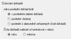 Číslo dokladu se skládá z předpony, vlastního čísla dokladu a přípony. Předpona bude u všech pohybů stejná a můžete si ji zvolit libovolně.