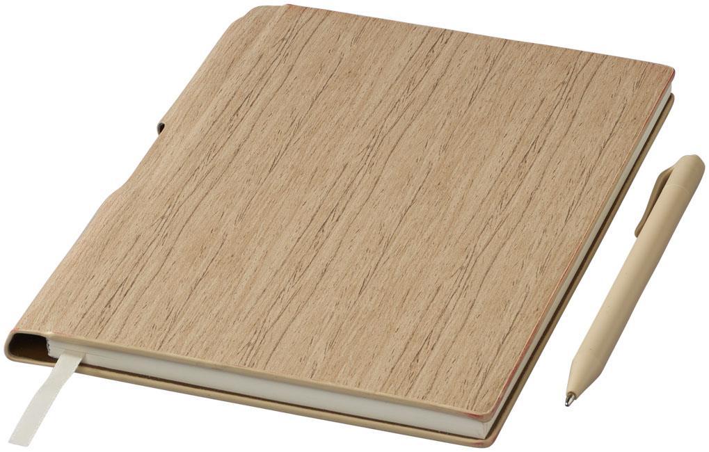 Zápisník v designu dřeva S183239 Vázaný zápisník dřevěného designu velikosti A5 obsahuje 80 listů béžového linkovaného papíru (70 g/m2)