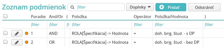 Pri úprave postupujte nasledovne: Kliknite na tlačidlo Nastaviť pre vstup do zoznamu filtrov na roliach.