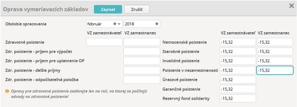 mesiac. Oprava vymeriavacích základov pre nepravidelné príjmy (oprava súm vypočítaných na záložke SP rozpočítanie príjmov - 139b, 139c) bude do systému zapracovaná v niektorom z budúcich updatov.