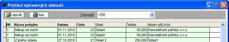 5.1.6 Tlačítko Tisky Hlavní funkcí je tisk sestav o stavech a pohybech materiálu ve skladech.