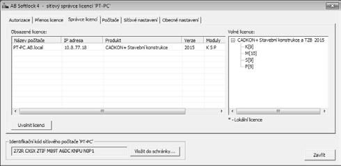 Postup: 1. Po lokální instalaci CADKONu na počítač klienta spusťte dialog Správce licencí ( Start (Windows) > Programy > AB studio > Autorizace a správa licencí > Autorizace SoftLock). 2.