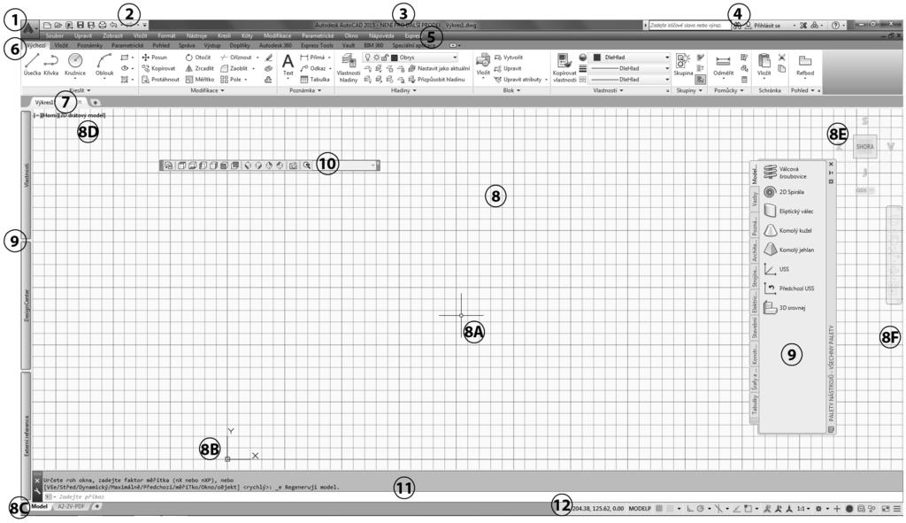 AutoCAD Tour 7 8 9 10 11 12 Karty souborů slouží k rychlé práci se soubory pomocí nabídky pravého tlačítka myši a poskytují náhled na Model a Rozvržení.