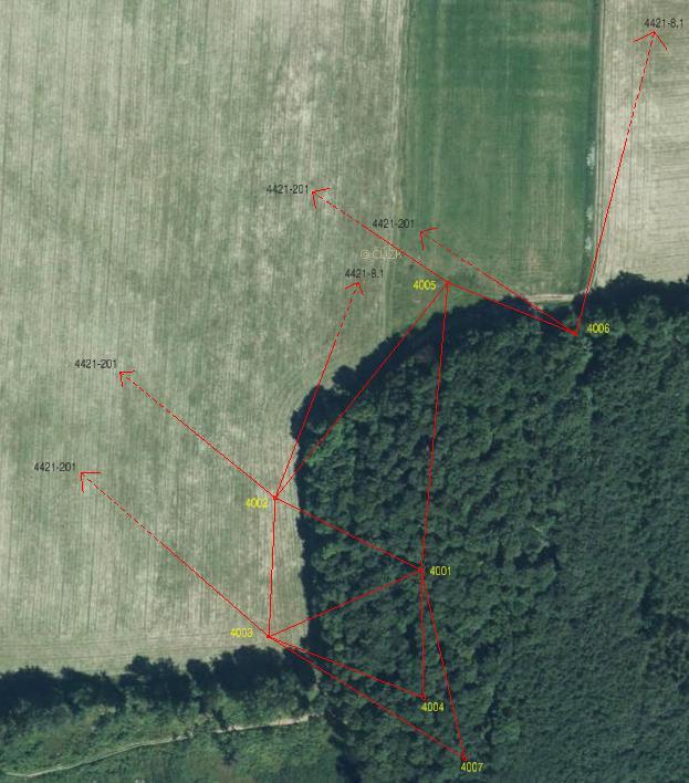 Obr. 4.6: Přehledný náčrt bodů bodového pole a pomocné měřické sítě 4.4 Měření podrobných bodů Pro měření podrobných bodů byla použita metoda tachymetrie s využitím totální stanice.