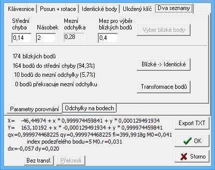 Po identifikaci IB se na liště zobrazila záložka Dva seznamy. V této záložce byly nastaveny parametry pro vyhledávání blízkých IB.