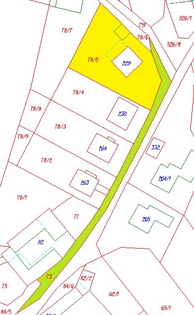 Pozemkové parcely č. 73 a č. 78/5 V tomto případě je u pozemkové parcely č. 73 určená výměra 523 m 2, výměra v databázi je 664 m 2, rozdíl je tedy 141 m 2.