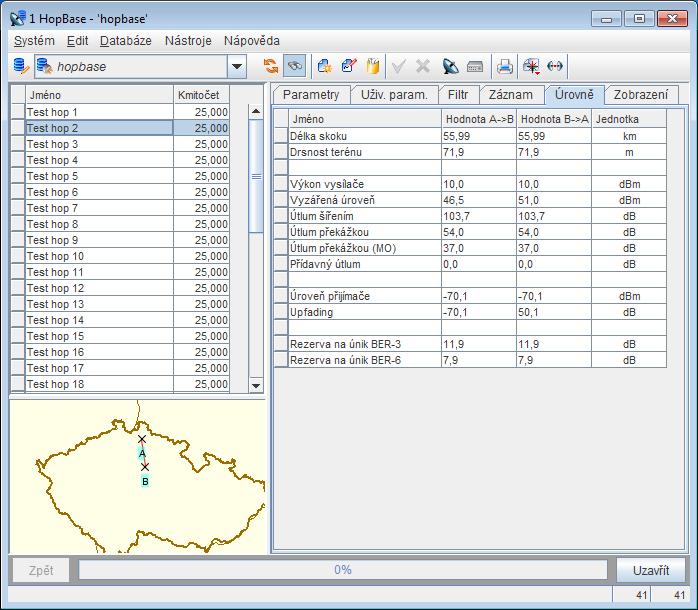 Další možnosti a vlastnosti: možnost výběru databáze (hlavní a testovací), možnost připojení sdílené databáze na síťovém serveru transakční zpracování editací databáze antén a zařízení možnost