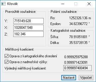 Obr. 23: Dialog pro výpočet měřítkového koeficientu 6.3 Výpočetní metody pro určení souřadnic bodů PMS 6.3.1 Trigonometrické určování výšek Nadmořské výšky pomocných bodů byly určeny trigonometricky z bodu č.