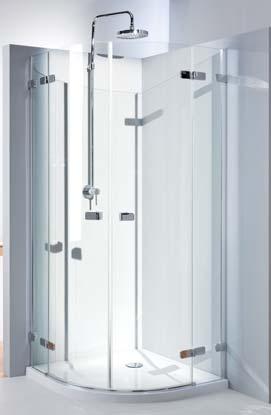 Next Dodáváno s povrchem Čtvrtkruhový sprchový kout 80 x 80 cm a 90 x 90 cm křídlové dveře otevírané vně R C H X X Pravé bezpečnostní sklo Tloušťka skla: pevný prvek/stěna 8 mm, dveře 6 mm Číslo