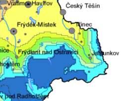 5 Zatížení sněhem na střechách 5.5 Tvarové součinitele µ i 5.5.4 Střechy vícelodních budov - příklad Zadání: lokalita: Jablunkov typ krajiny: otevřená tepelně izolovaná střecha sklony střechy: 45 a 30 Řešení: V.