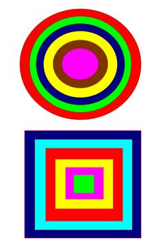 Úlohy: 1. Nakreslite farebný terč a farebné štvorce. 2.