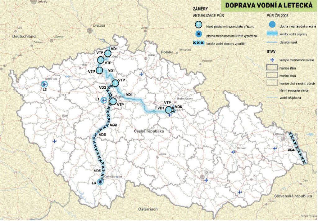 Březno - Překladiště Ústí nad Labem Střekov (v současnosti není využíváno) Obrázek 6 Hlavní koridory lodní dopravy dle Politiky územního rozvoje (2008), návrhu aktualizace č.