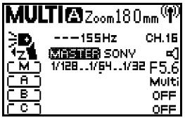 2.4G Master MULTI Opakovaným stisknutím tlačítka režimu nastavte Master blesk na režim Multi.
