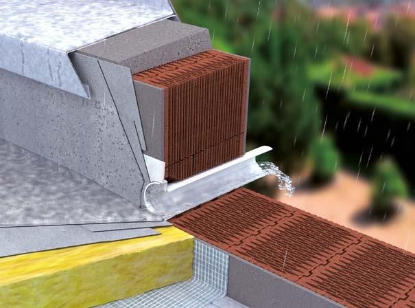 Chrliče a pojistné přepady Atikové a pojistné odvodnění plochých střech, teras a balkonů Základní typ chrlič kulatý délky 500 mm Nová konstrukce se sníženou odtokovou hranou Integrovaná manžeta