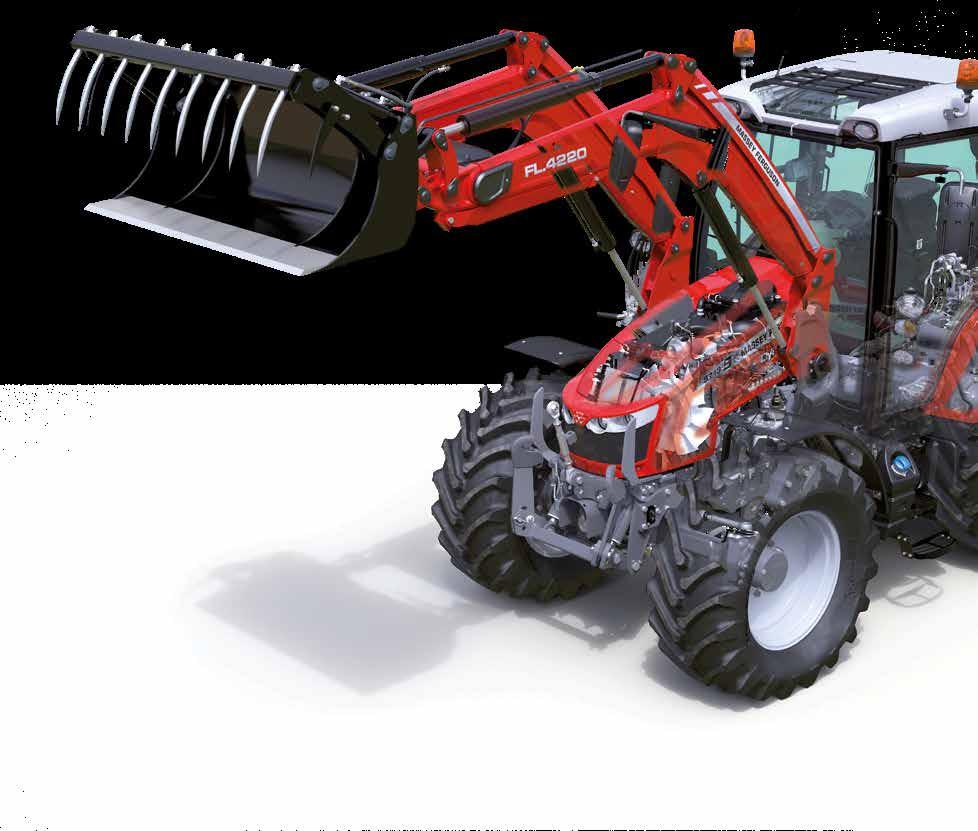 Řada traktorů MF 5700 S se zkosenou kapotou umožňuje dokonalý výhled pro snazší práci s čelním