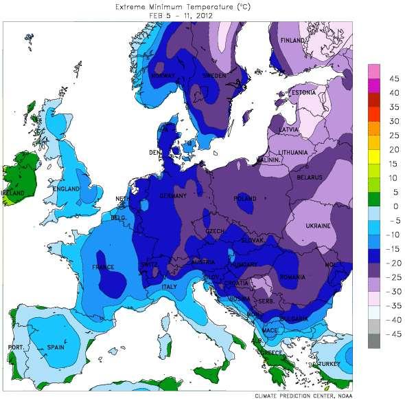 Evropa - studená vlna začátkem roku 2012