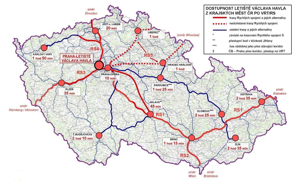 3 Přehled o dostupnosti LVHP z krajských měst po dokončení sítě Rychlých spojení podle návrhu Hospodářské