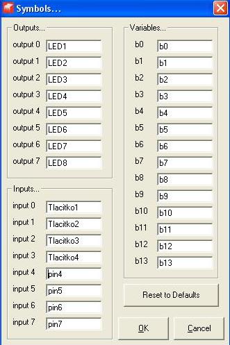 Tabulka flowchart symbolů Tato tabulka slouží k pojmenování vstupů a výstupů desky procesoru.