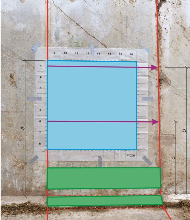 6.4 Rozsah průzkumu U pěti vybraných panelů stěn siláţních ţlabů byla v rámci průzkumu určena poloha výztuţe v přístupných místech, a to u vnitřní a vnější strany prvku.