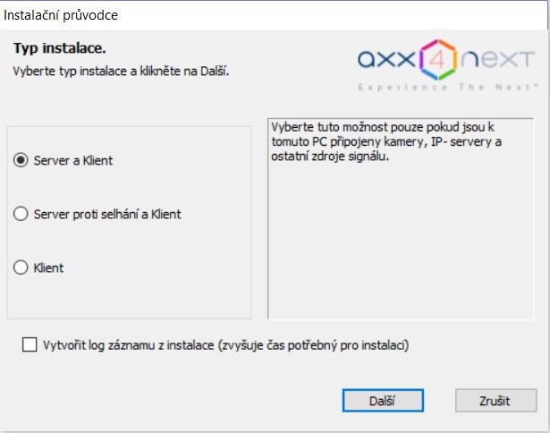 Typ instalace Při instalaci můžeme zvolit z několika možností: Server a Klient V případě, že PC, na kterém se provádí instalace bude sloužit jako server