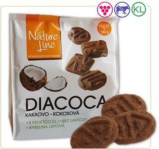 DIACOCA Kakaovo-kokosové sušienky s fruktózou 180g (SK) Sušienky kakaovo kokosové s fruktózou.