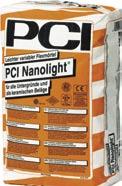 15 kg [48] [60] PCI Nanoflott light Špeciálne tekuté flexibilné lepiace lôžko na báze nanotechnológie, s ľahčeným plnivom a vysokou výdatnosťou, na všetky druhy keramických dlažieb.