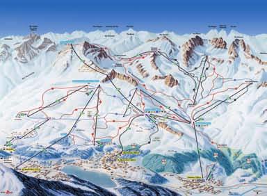 Nejdelší sjezdová trať dlouhá 0 km s převýšením.08 m se nachází v diavolezze, za nejobtížnější sjezdovku je považována trať Minor na protějším svahu z vrcholu Lagalb (.