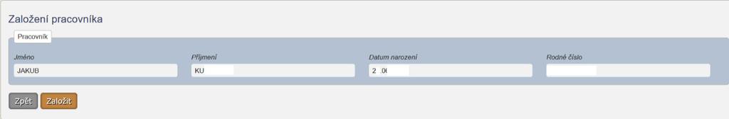 Pokud hledaný pracovník nebyl v registru do této chvíle veden, zobrazí se Vám níže uvedený obrázek. Stisknete tlačítko založit a pracovník se uloží do Národního registru zdravotnických pracovníků.