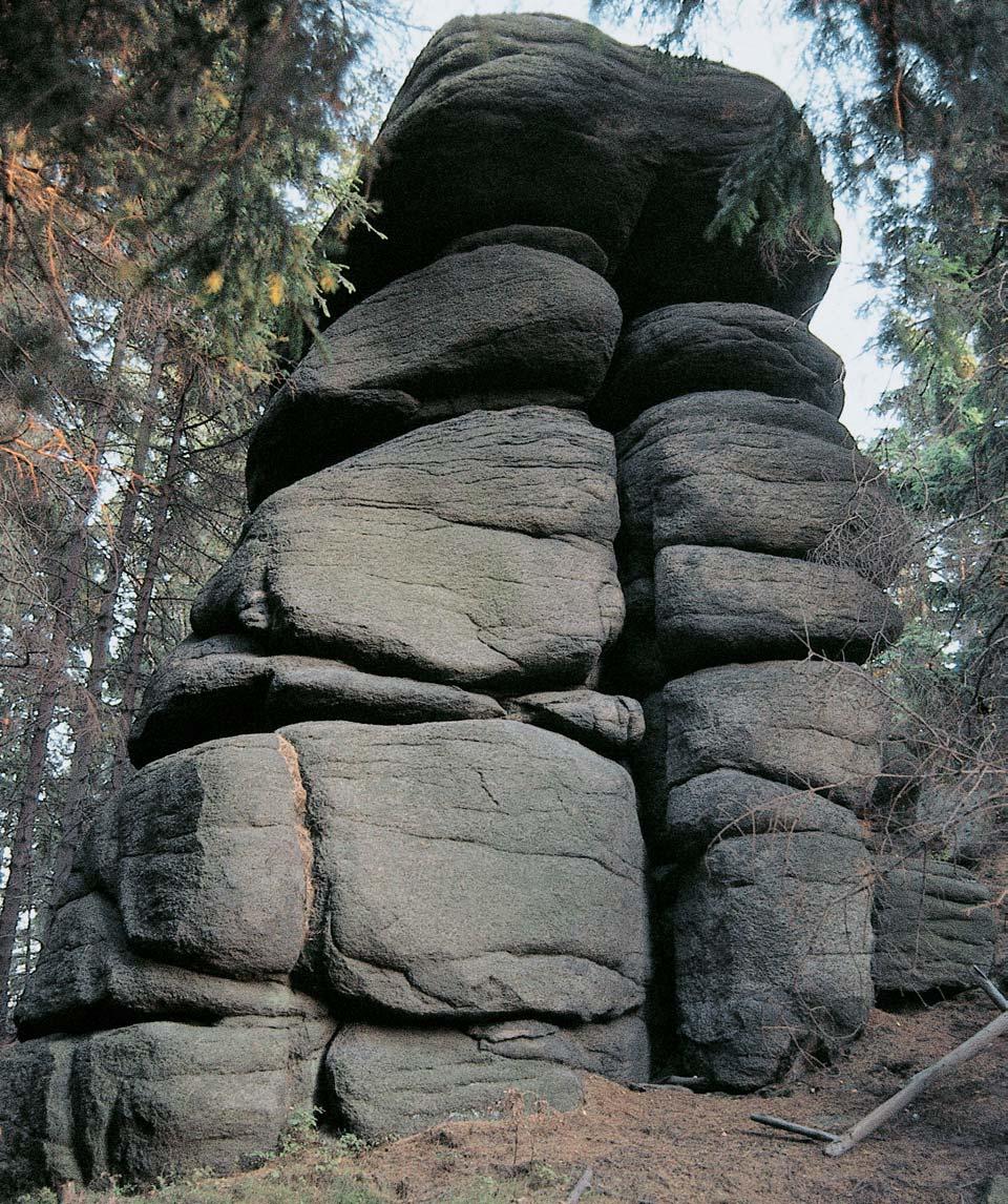 PlzeÀsko a Karlovarsko GEOLOGIE Horninové podloïí území pfiírodní památky tvofií stfiednû zrnit granit. Skalní hradba s blokovou odluãností. Na vrcholu skály jsou vyvinuté tfii skalní mísy.