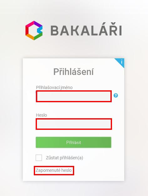 Při prvním vstupu zadejte jméno a heslo, které vám předal třídní učitel. Poté si heslo můžete změnit (bezpečné heslo má 8 znaků složené z číslic a písmen).