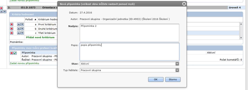 jednotlivým odborným kompetencím vložit připomínku (obrázek č. 53).