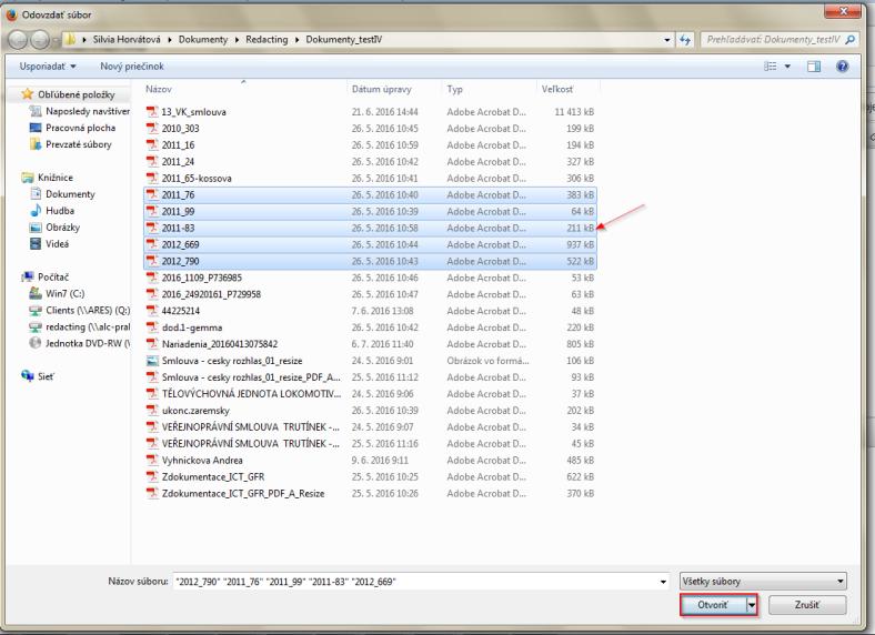 Pro nahrání více dokumentů stiskněte klávesu SHIFT a současně označte všechny požadované dokumenty ve složce, následně