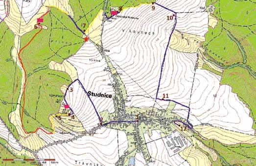 Dále je na každém informačním panelu nakreslena mapka trasy, kde je červeně zvýrazněno, u které sochy se právě nacházíte.