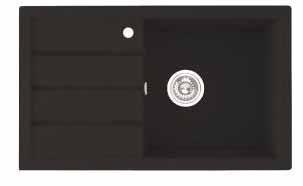 Dřez MERKUR 780 - GRANIT Vnější rozměr: 780x440 mm Rozměr vany: 360x390 mm, hloubka 170 mm Vhodné pro skříňku: 500 mm Povrch: granit černý,