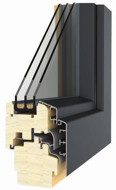 Dřevo - hliníkové okno DŘEVOHLINÍK 96 Snadná úspora energie. Součinitel prostupu tepla U W - 0,84 W/m 2 K a U g 0,6 W /m 2 K.
