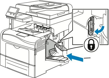 Údržba a. Zamkněte odpadní nádobku otočením zajišťovací páčky odpadní nádobky o 90 stupňů doprava. b.