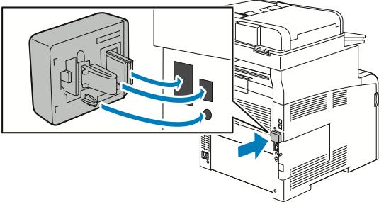 Začínáme Instalace adaptéru bezdrátové sítě: 1. Vypněte tiskárnu. 2. Sejměte kryt portu adaptéru bezdrátové sítě zatlačením západky vlevo a vytažením krytu z tiskárny. 3.