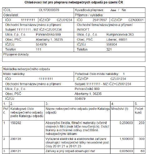 Tisk OL OL - kompletní zobrazení všech údajů přepravy Tisk ohlašovacího listu přepravy lze v "Evidenci přepravy" kliknutím na