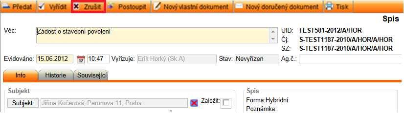 zpracování>. Pokud se mezi vybranými spisy vyskytnou takové, které vrátit ke zpracování nelze, zobrazí se hláška Některé z vybraných dokumentů/spisů nesplňují podmínku pro vrácení ke zpracování.