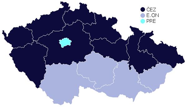 Obrázek 7-1: Přehled distribučních soustav ČR [9] 7.1 PREdistribuce, a.s. Na úvod této kapitoly bych rád vysvětlil, proč budu čtenáře blíže seznamovat pouze se společností PREdistribuce, a. s. Je to proto, že zadání bakalářské práce pochází právě od PREdistribuce, a.