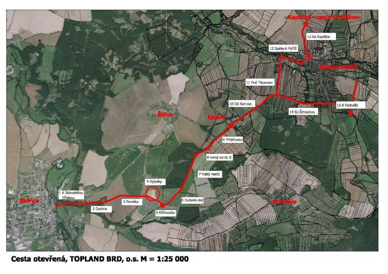 Příklady: Examples: Obnova historické cesty Blovice Spálené Poříčí road renewal Třešňová alej old cherry tree allye Nejkratší spojnice mezi