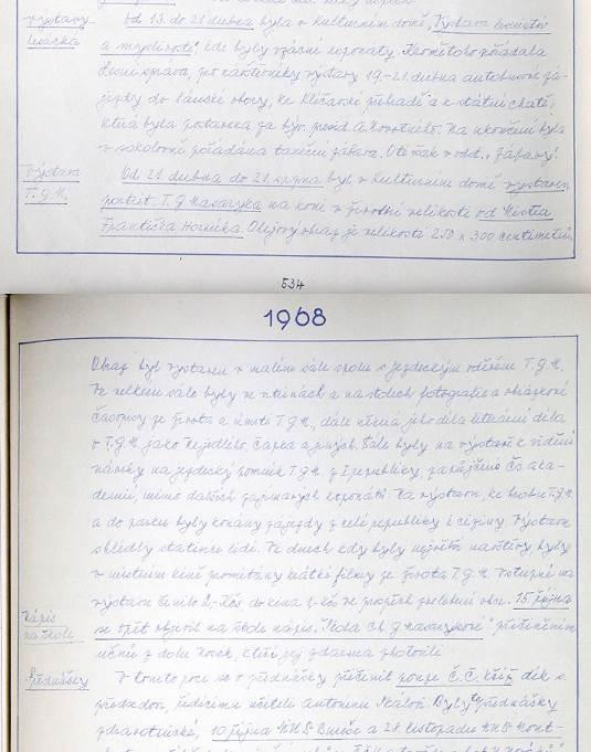 Obecní kronika Lány 1958 1969, zápis Výstava T. G. M.