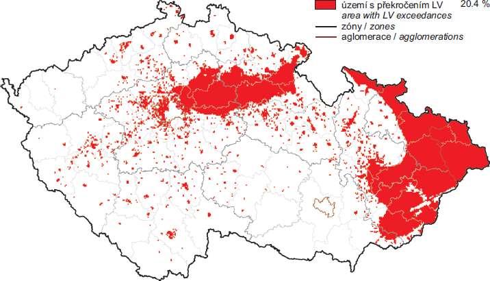 Obr. 24 Vyznačení oblastí s překročenými imisními limity