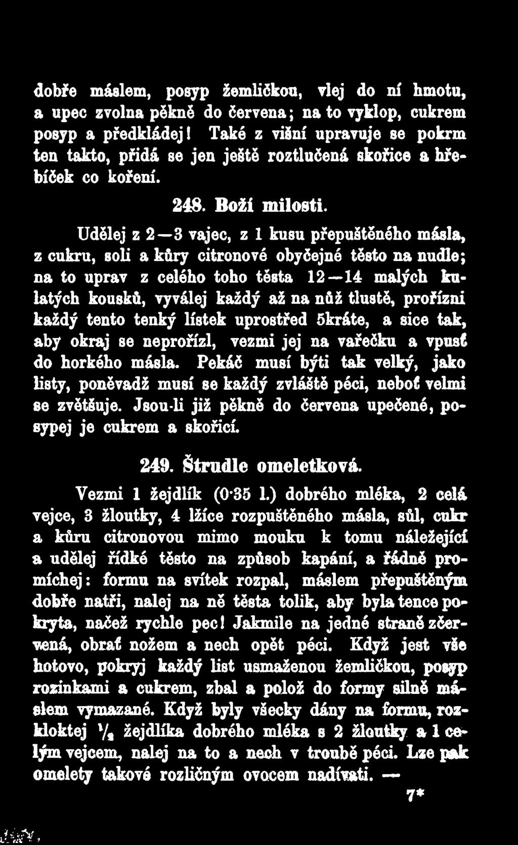 vezmi jej na vařečku a vpust do horkého másla. Pekáč musí býti tak velký, jako listy, poněvadž musí se každý zvláště péci, neboť velmi se zvětšuje.