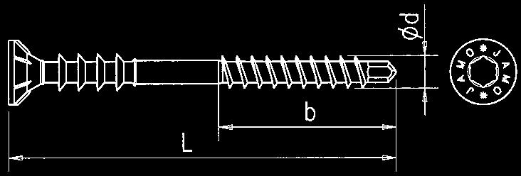 Úprava Pozinkováno, žlutě pasivováno. Částečný závit Závrtný hrot Zabraňuje prasknutí a vyštípnutí dřeva.
