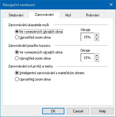 Kapitola 5 Funkce Zvětšovače 127 Zarovnávání Volby zarovnávání určují, jakým způsobem zoom okno odroluje, aby přitom sledovaný objekt zůstával v pohledu.