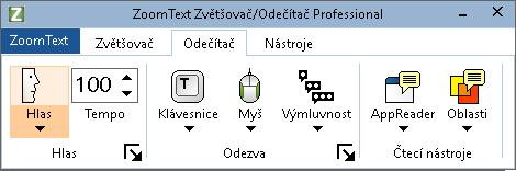 134 Karta Odečítače V panelu nástrojů Odečítače jsou tlačítka pro rychlou aktivaci a úpravu nastavení všech funkcí ZoomTextu Odečítače. Mnohá z těchto tlačítek jsou tzv.